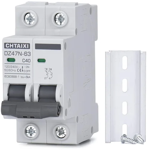 Vista 11 de Interruptor de Circuito en Miniatura AC, Interruptor de Circuito de 6 Amp 120V/240V de 2 Polos para Montaje en Riel DIN, Desconexión de CA Solar
