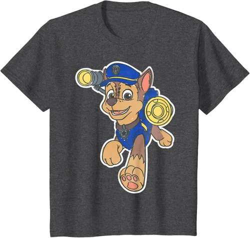 Vista 29 de Paw Patrol Chase Character Patch - Camiseta negra de manga corta con cuello redondo y ajuste clásico, talla S Negro
