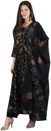 Vista 3 de Trend matters Conjunto de Kurta y Palazzo negro para mujer india, rayón