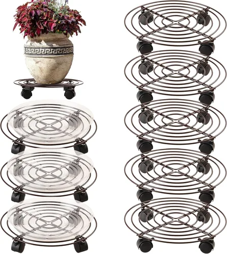 Vista 11 de Paquete de 3 organizadores grandes de metal para plantas con ruedas de 13.8 pulgadas, soporte rodante resistente con ruedas para macetas