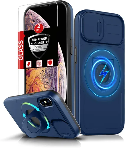 Vista 83 de Funda magnética para iPhone 11 Pro compatible con carga inalámbrica MagSafe, con 2 protectores de pantalla, anillo kickstand de 360° integrado +