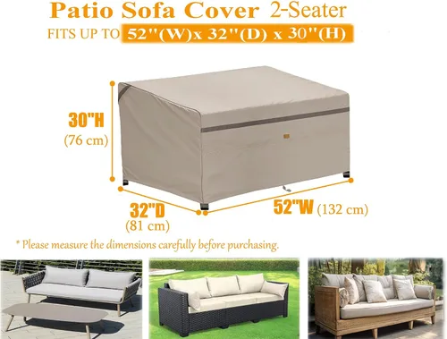 Vista 2 de Funda impermeable 600D para sofá biplaza de patio al aire libre, resistente a los rayos UV, fundas para muebles de patio, 2 plazas, 52 pulgadas