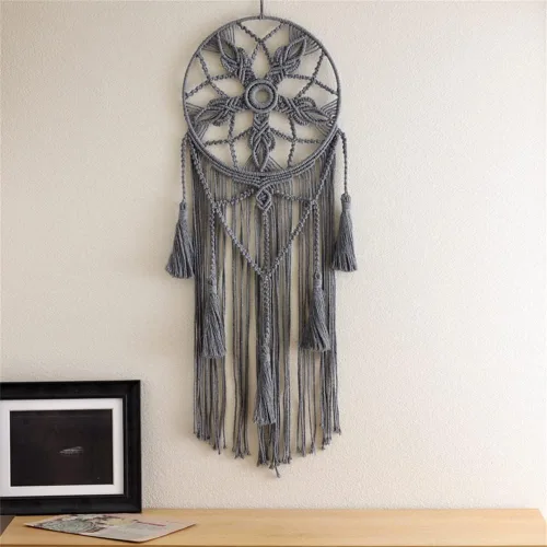 Vista 7 de Tapiz de atrapasueños, bohemio, macramé, tejido de algodón, hecho a mano, arte bohemio con borlas, adorno para dormitorio, sala de estar