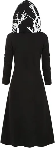 Vista 4 de Capa con capucha para mujer blusa de Halloween estilo punk manga larga talla grande vestido largo con capucha