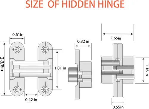Vista 2 de Paquete de 4 bisagras ocultas invisibles para puerta de gabinete, bisagra de puerta oculta de aleación de zinc bisagras oscilantes de 180 grados