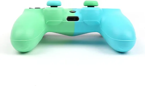 Vista 6 de RALAN Funda de silicona para controlador de color verde y azul dúplex para PS4, protector de agarre antideslizante compatible con controladores