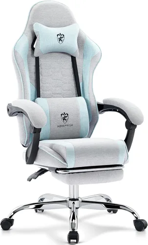 Vista 13 de Silla Gaming, Silla de Oficina para Computadora con Reposapiés, Soporte Lumbar de Masaje y Almohadilla de Gel, Silla Ergonómica Reclinable Ajustable