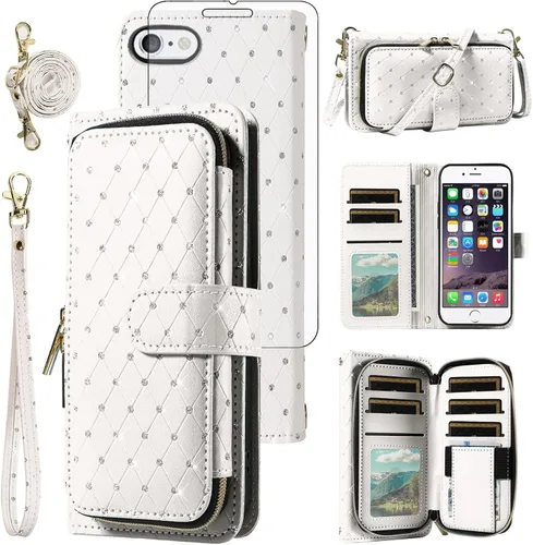 Vista 190 de Funda para teléfono iPhone 6 6S con cremallera y protector de pantalla con protector de pantalla, correa de cordón cruzado, ranura para iPhone 6 Six