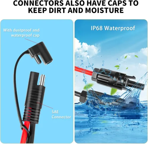 Vista 4 de Ansoufien Conectores de panel solar a adaptador SAE, cable de extensión de panel solar de 5 pies, cable de 10 AWG con adaptador de polaridad SAE
