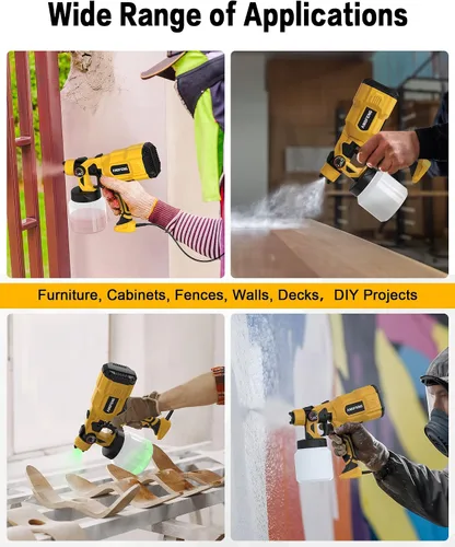 Vista 4 de Pulverizador de pintura sin aire de 700 W, pistola de pulverización HVLP con juntas de soplado, 4 boquillas y 3 patrones, recipiente de pintura