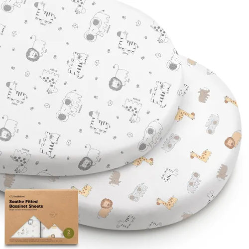 Vista 39 de Paquete de 2 sábanas orgánicas para cuna para niños, niñas, sábana bajera (lino azul) 100% Cotton Bassinet Mattress Sheets, Compatible with Halo