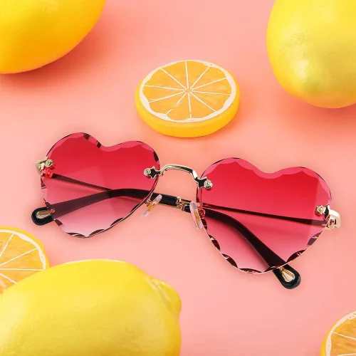 Vista 7 de Dollger Lentes de sol con forma de corazón, con marco de metal fino, sin marco, con forma de corazón, con protección UV400 para mujer