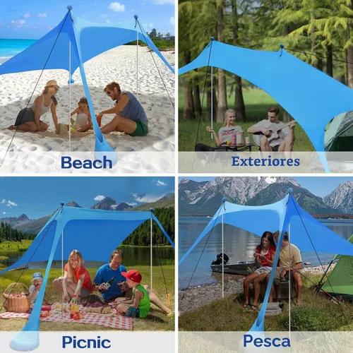 Vista 4 de YENGIAM Toldo de playa, tienda de campaña de playa, sombra desplegable de 7.5 x 7.5 pies, refugio solar portátil con cuerda extra resistente al