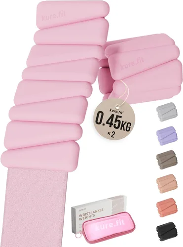 Vista 2 de Pesas ajustables rosas para muñeca y tobillo de 1 libra cada juego de 2 y kit de pilates beige