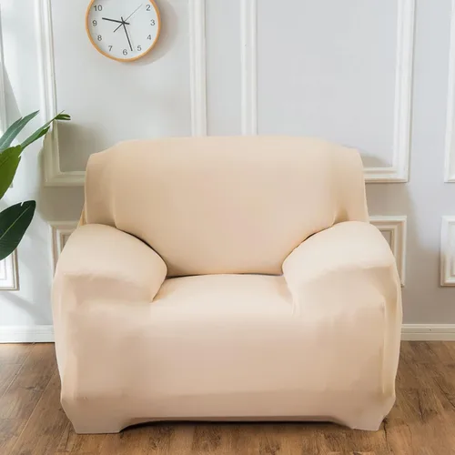 Vista 4 de Daesar Funda de sofá elástica y suave, funda de sofá individual de color sólido para sofás, beige (poliéster de 1 plaza)