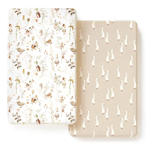 Vista 23 de GRSSDER Juego de 2 sábanas elásticas para cuna para bebé, ultra suaves, universales, se adaptan a la mayoría de las almohadillas de colchón de cuna