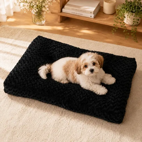 Vista 6 de Cama para perro de tamaño mediano, alfombra lavable de felpa para mascotas Negro