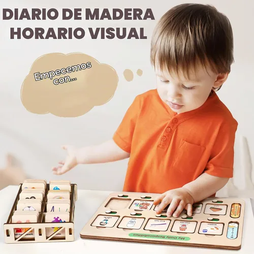 Vista 2 de Dreamon Horario Visual de Madera para Niños Tabla de Tareas, Tablas de Rutina Matutina y de Hora de Dormir para Niños Pequeños