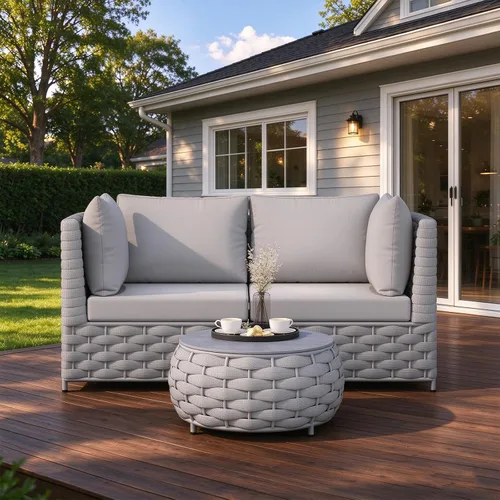 Vista 13 de TWT Sofá individual modular para exteriores con cojín grueso, gris oscuro Cuerda Textilene Gris Oscuro W/Cojín Gris Oscuro