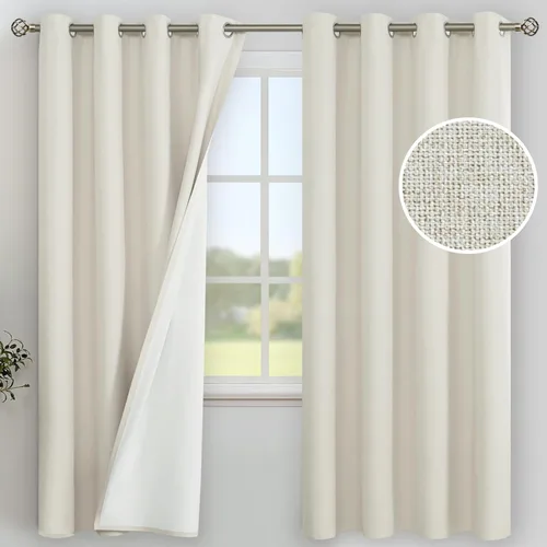 Vista 164 de YoungsTex - Cortinas 100% opacas para dormitorio, con aislamiento térmico y ojales, cortinas oscuras negras con capa pesada para ventana de sala