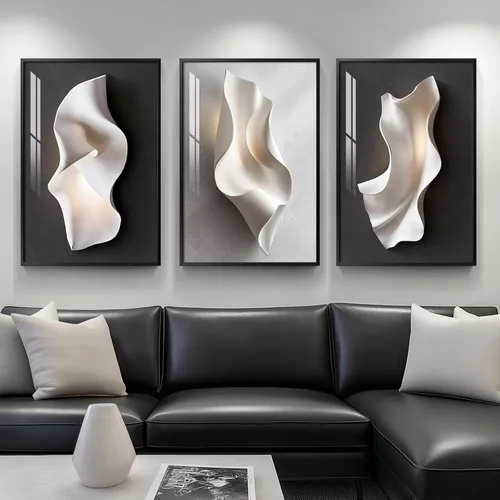 Vista 15 de Juego de arte moderno enmarcado de 3 piezas, arte abstracto de líneas geométricas en blanco y negro, pinturas artísticas de lujo contemporáneas
