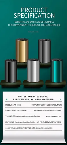 Vista 4 de Diffuser for Essential Oil, Battery Operated Car Diffsuer, 0.7 Fl Oz/ 20mL Mini Scent Air Nebulizer Machine for Home Bedroom