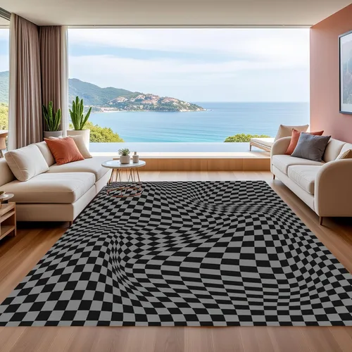 Vista 26 de Alfombra ondulada azul única con diseño de cuadros para sala de estar, extra grande, lavable a máquina, alfombra de pasillo de cocina, alfombra