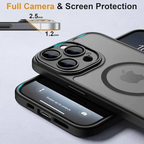 Vista 5 de ROYBENS Funda transparente mate para iPhone 12 Pro-Max compatible con Magsafe, protección completa de lente de cámara, protector de pantalla, correa