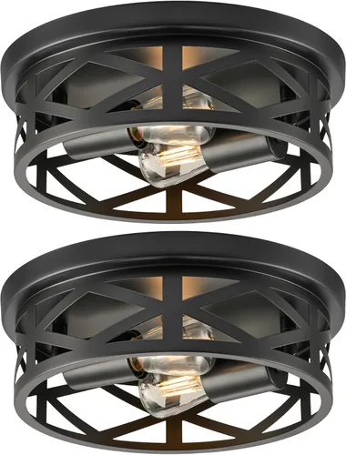 Vista 11 de VONLUCE Lámparas de techo de montaje empotrado, lámparas de techo de 2 luces para pasillo, lámparas de techo de jaula de metal de 11 pulgadas
