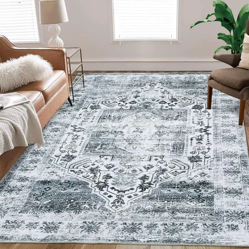 Vista 19 de COZYLOOM Alfombra lavable a máquina de 4 x 6, estilo bohemio, vintage, con medallones florales, alfombra suave de pelo bajo, antideslizante