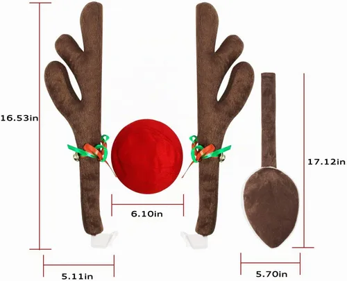 Vista 3 de MOMONI Kit Premium de Reno para Coche, Cuernos, Nariz, Cola - Set Rudolph Decoración Navideña para Coche, Disfraz de Auto, Accesorios de Auto