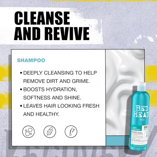 Vista 4 de Bed Head by TIGI Urban Antidotes Recovery Champú hidratante para cabello seco y dañado, sin sulfato, 25.36 onzas líquidas