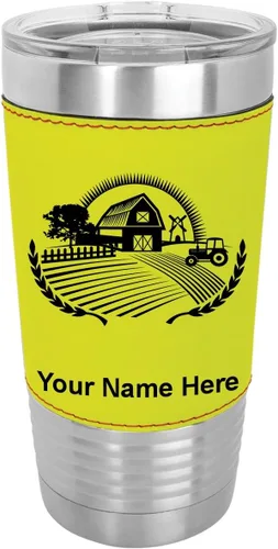 Vista 14 de LaserGram Vaso aislado al vacío de 20 onzas, granja, grabado personalizado incluido (piel sintética, estilo béisbol)