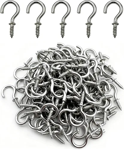 Vista 6 de 50 ganchos de techo de acero inoxidable (304) de 5/8 pulgadas, gancho pequeño para tazas, ganchos de luz atornillados para colgar en exteriores e