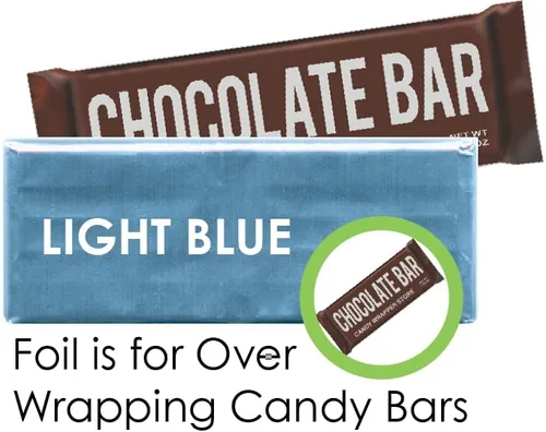 Vista 4 de Hojas de papel de aluminio para envolver barras de chocolate, color azul claro, 40 hojas