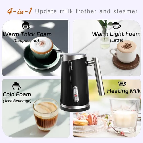 Vista 3 de Espumador de leche Huogary, vaporizador eléctrico 4 en 1, espumador automático de leche caliente y fría, calentador de leche para café, café