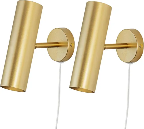 Vista 11 de Juego de 2 apliques de pared modernos con brazo oscilante para enchufar, luces de pared negras giratorias con cable de encendido/apagado
