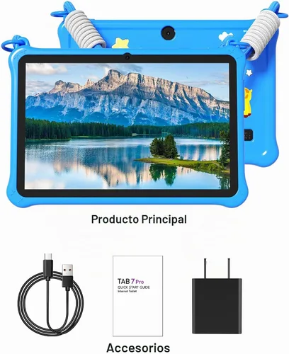 Vista 9 de PRITOM Tablet infantil de 7 pulgadas con cordón, tableta Android 13 de 32 GB con WiFi, cámara dual, educación, juegos, software para niños Azul
