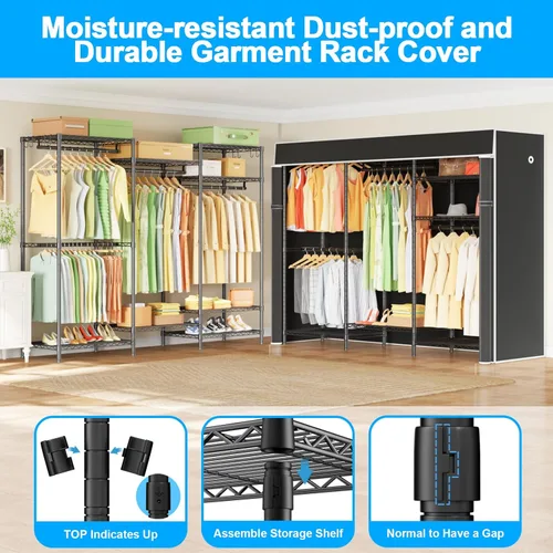 Vista 4 de Ulif E13C Sistema Organizador de Armario de Servicio Pesado, Estantes de Ropa Independientes para Colgar Ropa, Perchero Ajustable de 63" An x 16" Pr