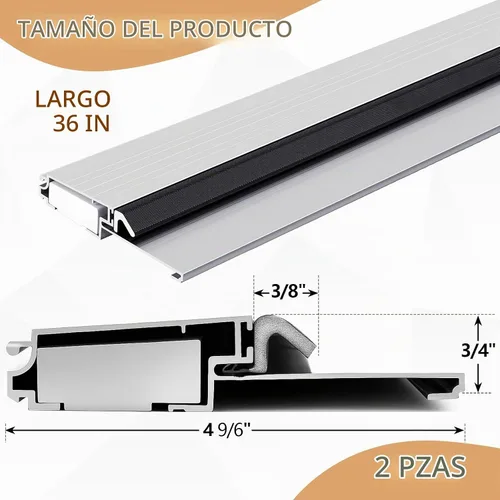 Vista 2 de Tandefio 2 piezas de umbral de puerta exterior de 4-9/16 x 1 x 36 pulgadas, parachoques fijo de aluminio resistente, base de material compuesto