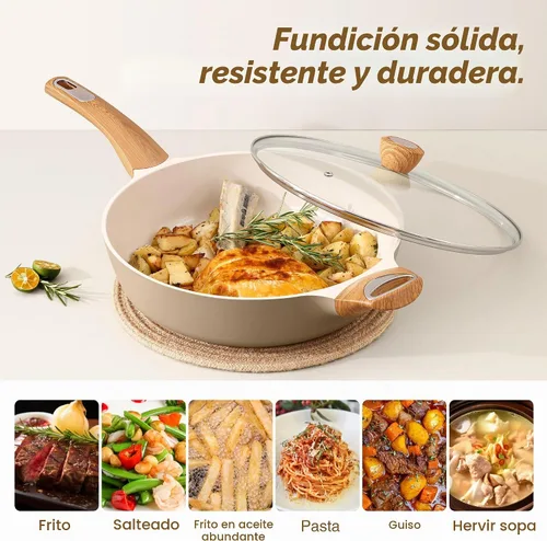 Vista 5 de SENSARTE Sartén antiadherente de cerámica con tapa, sartén profunda de 10.5 pulgadas, sartén saltear de 3.8 cuartos, sartén de inducción, sartén