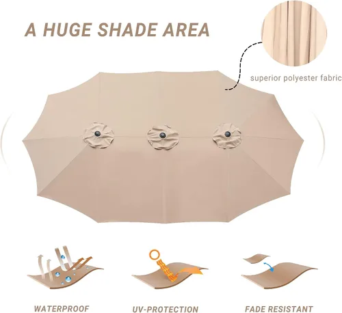 Vista 56 de Sombrilla de doble cara para patio de 15 x 9 pies con base y manivela, sombrilla rectangular extragrande para patio, césped y jardín, beige