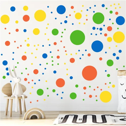 Vista 10 de Más de 500 calcomanías de pared de círculos de lunares surtidos para dormitorio de niños, sala de estar, aula, sala de juegos, calcomanías de pared