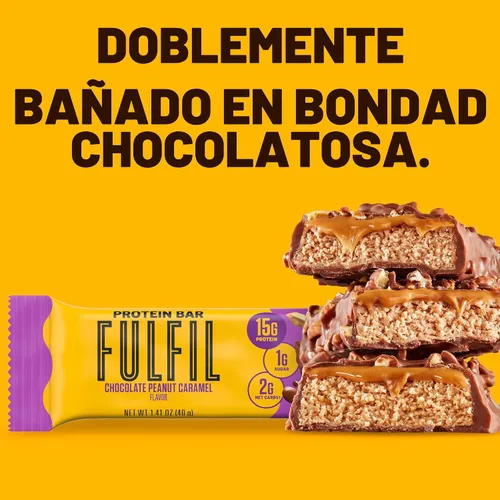 Vista 6 de Barras de snack de proteína FULFIL, sabor chocolate y caramelo con maní, sin gluten con 0.53 oz (15 g) de proteína, productos básicos de despensa