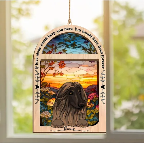 Vista 312 de LOVELYPOD Adorno de Navidad personalizado de sabueso afgano, atrapasoles con nombre, regalos de pérdida de mascotas, regalos para amantes