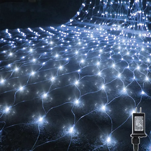 Vista 14 de Waterglide - Luces de red de San Valentín para exteriores, 12 x 5 pies, 360 luces LED de malla con 8 modos de iluminación, luces impermeables