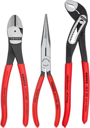 Vista 2 de KNIPEX Tools 00 20 08 US1 - Juego de 3 alicates de nariz larga, cortador diagonal y cocodrilo de 3 piezas, rojo (el embalaje puede variar)