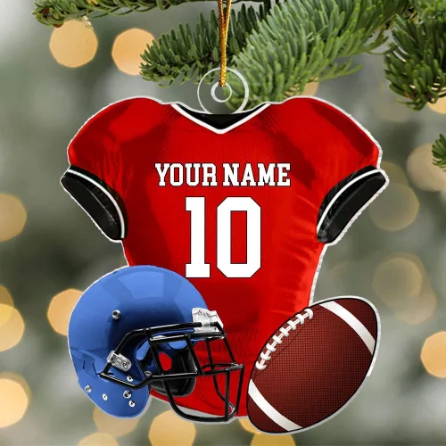 Vista 22 de Adorno de fútbol americano personalizado, nombre y número personalizados, adorno 2D de forma plana, regalo para jugadores de fútbol y amantes