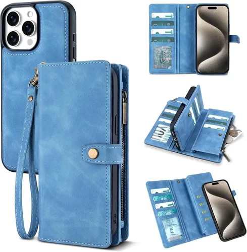 Vista 50 de TwoHead Funda tipo cartera para iPhone 12 Pro Max con tarjetero, funda magnética desmontable para teléfono 12 Pro Max, piel sintética, a prueba