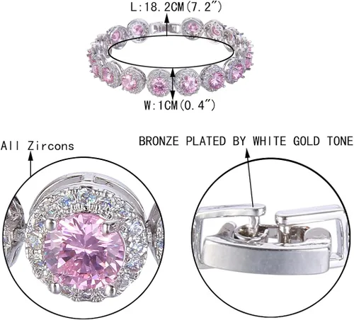 Vista 6 de EVER FAITH Precioso collar de circonita cúbica de corte redondo con piedra natal para novia, aretes y pulseras de tenis, juego de joyas de boda